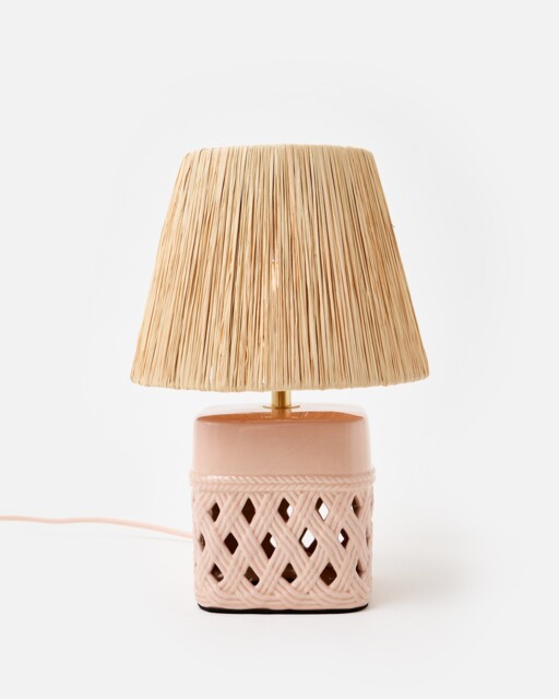 Savina Pink Ceramic Raffia Desk & Table Lamp