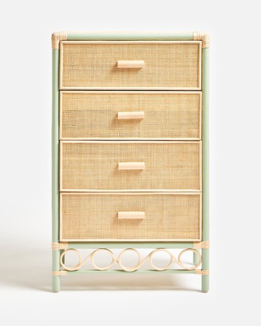 Vero Sage Green Rattan Chest of Drawers