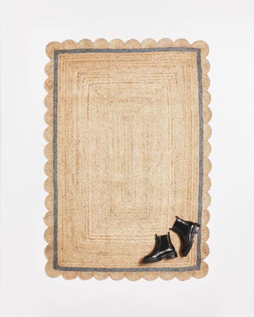 Scalloped Jute Grey Border Rug 200x140cm