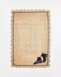 Scalloped Jute Grey Border Rug 200x140cm