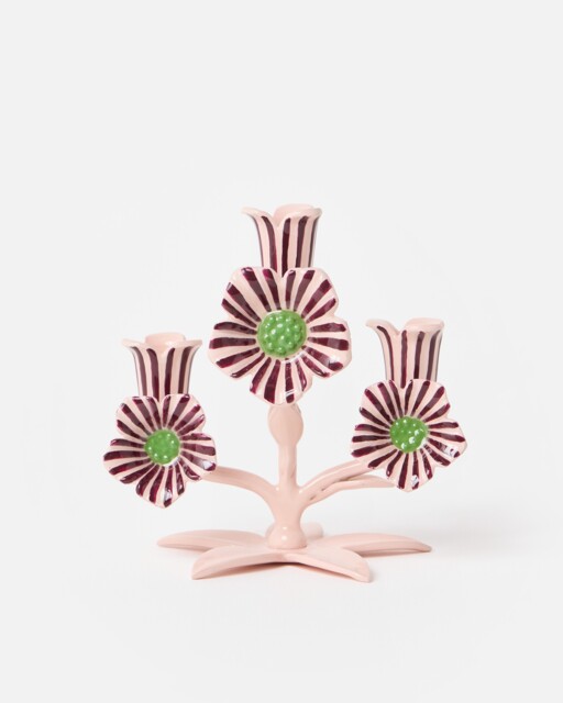 Pink & Burgundy Striped Flower Candelabra