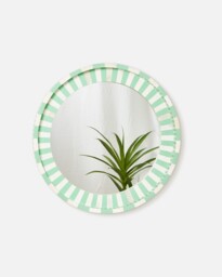 Azul Green & White Stripe Large Round Mirror