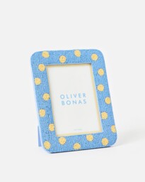 "Blue & Yellow Polka Dot Beaded Photo Frame 5x7"""