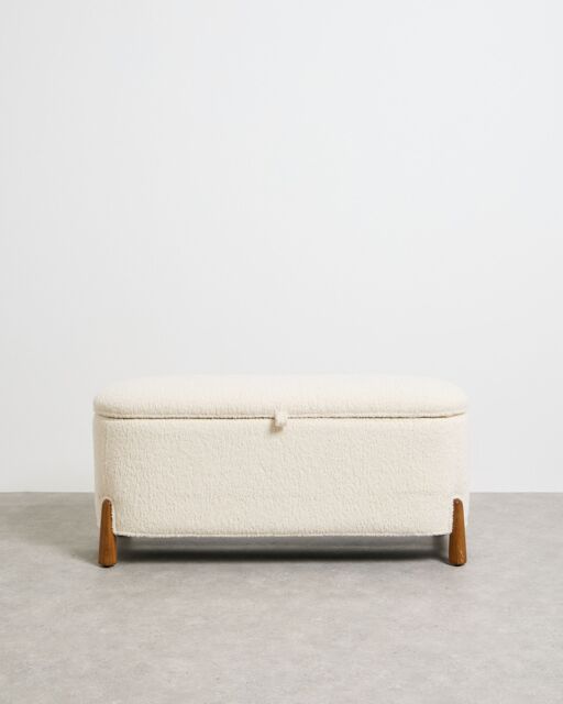 Rizado White Faux Sheepskin Boucle Ottoman