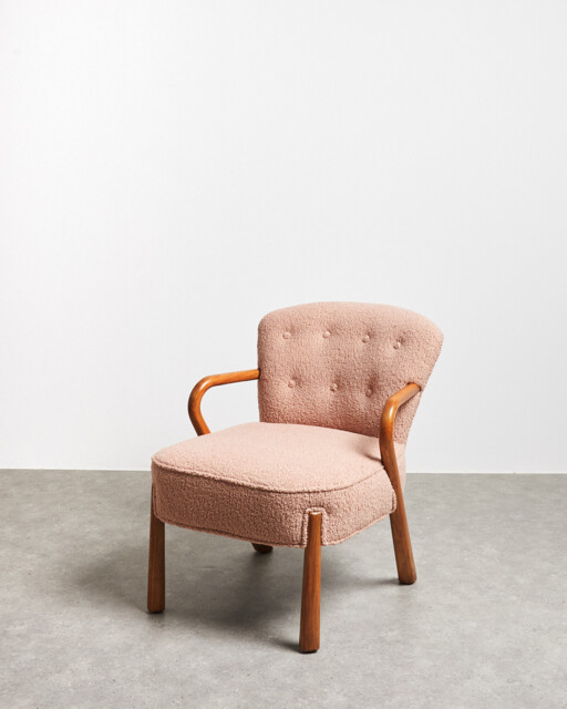 Rizado Blush Pink Faux Sheepskin Boucle Armchair by Oliver Bonas