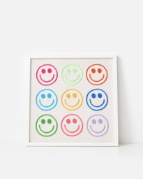 Embroidered Happy Faces Framed Wall Art