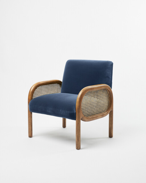 Loha Azure Blue Velvet & Rattan Armchair