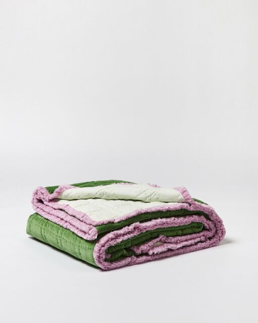 Issey Green Velvet Quilted Bedspread