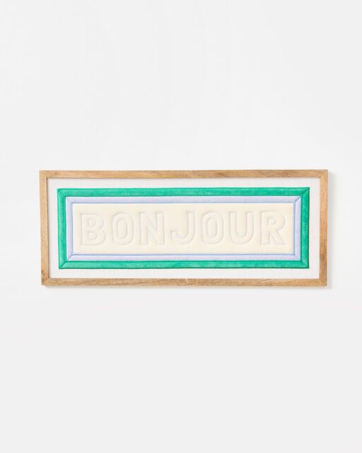 Bonjour Cream Embroidered Framed Wall Art