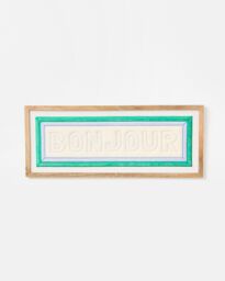 Bonjour Cream Embroidered Framed Wall Art