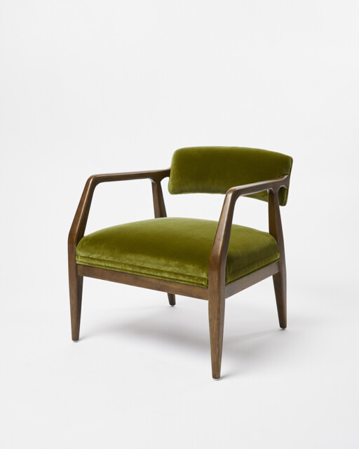 Payen Green Velvet & Rubberwood Accent Chair