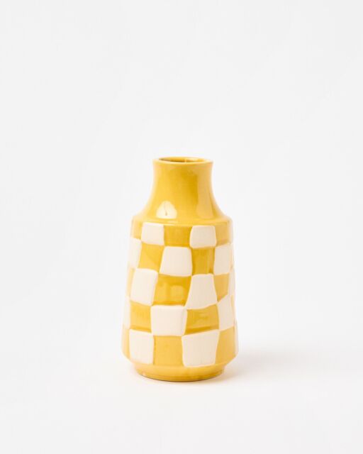 Pambo Yellow Chequerboard Ceramic Vase