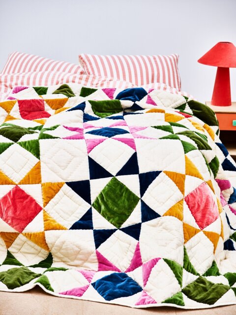 Patchwork Star Multicolour Velvet Cotton Quilt
