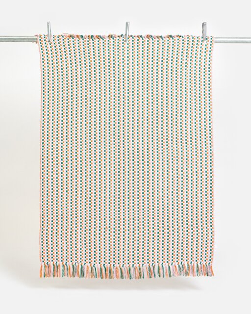 Green & Orange Chequerboard Woven Throw