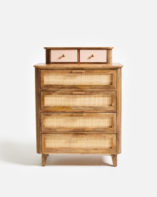 Tinta Pink Stripe Mango Wood Tallboy Chest of Drawers