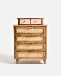 Tinta Pink Stripe Mango Wood Tallboy Chest of Drawers