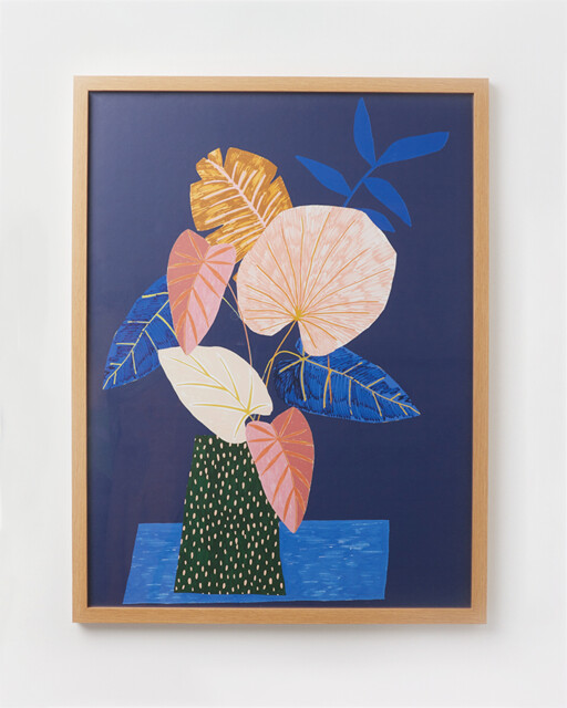 Iro Leaf Blue Framed Wall Art Large