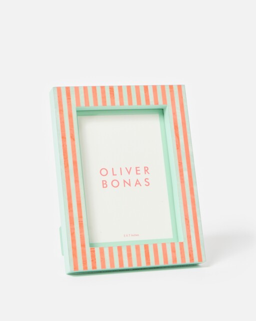 "Paloma Sage & Coral Stripe Resin Photo Frame 5x7"""