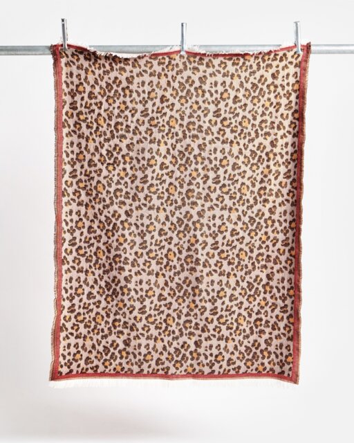 Brown & Red Leopard Print Jacquard Throw