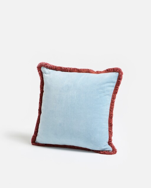 Issey Sky Blue Velvet Fringed Cushion Cover 45x45cm