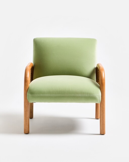 Loha Light Green Velvet & Rattan Armchair