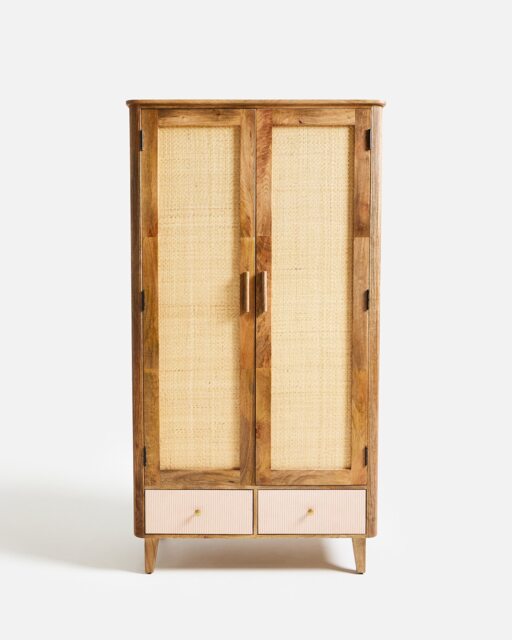 Tinta Pink Stripe Mango Wood Wardrobe