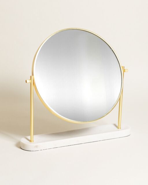 Round Marble & Gold Metal Dressing Table Mirror Large by Oliver Bonas |  uFurnish.com