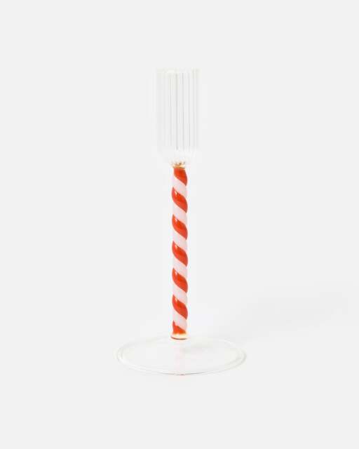 Orange Swirl Stem Glass Candlestick Holder