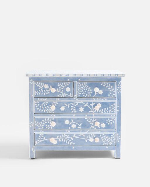 Lohko Blue Floral Inlay Chest of Drawers