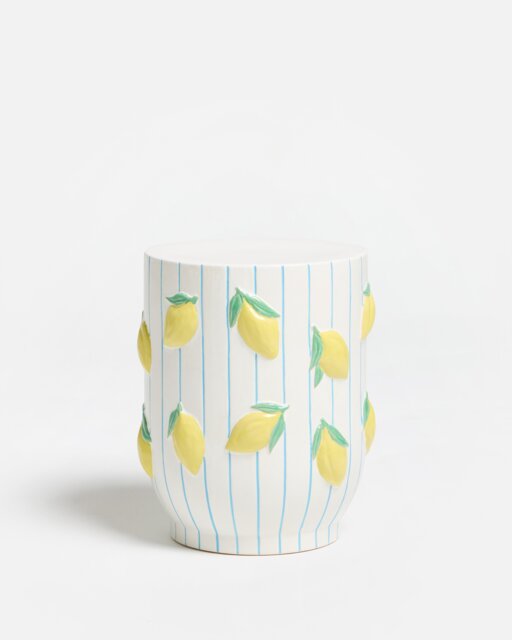 Lemon Striped Ceramic Side Table