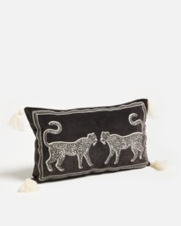 Charcoal & White Cheetah Rectangle Cotton Cushion Cover 30x50cm
