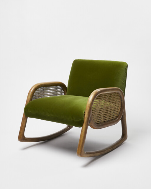Loha Green Velvet & Rattan Rocking Chair