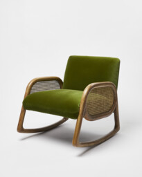 Loha Green Velvet & Rattan Rocking Chair