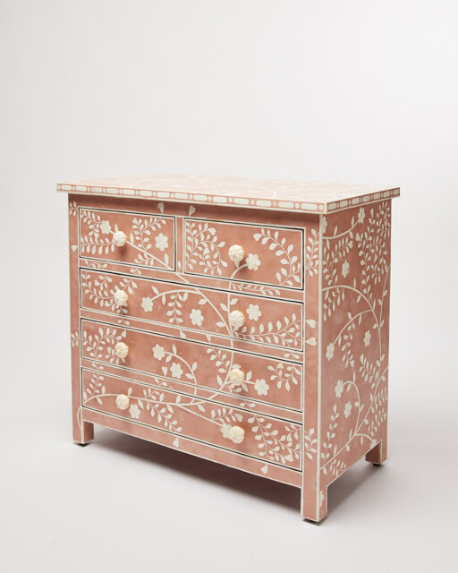 Lohko Rose Pink Floral Inlay Chest of Drawers