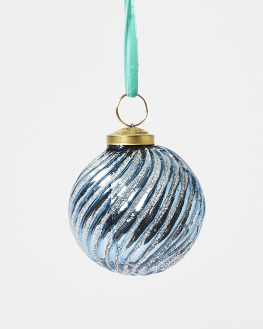 Recycled Glass Blue Swirl Christmas Bauble Decoration