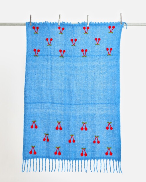 Blue & Red Crochet Cherries Throw