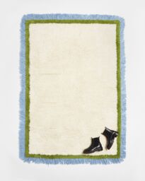 Danton Blue Fringed White Fluffy Rug 200x140cm