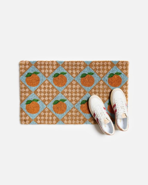 Orange Chequerboard Rectangular Doormat