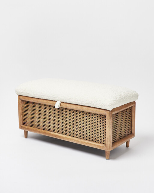 Loha Faux Sheepskin Boucle & Rattan Ottoman