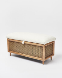 Loha Faux Sheepskin Boucle & Rattan Ottoman