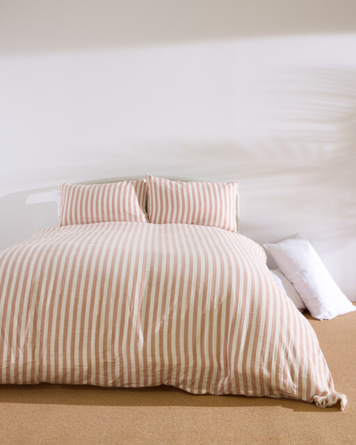 Pink Muslin Striped Duvet Cover Set King