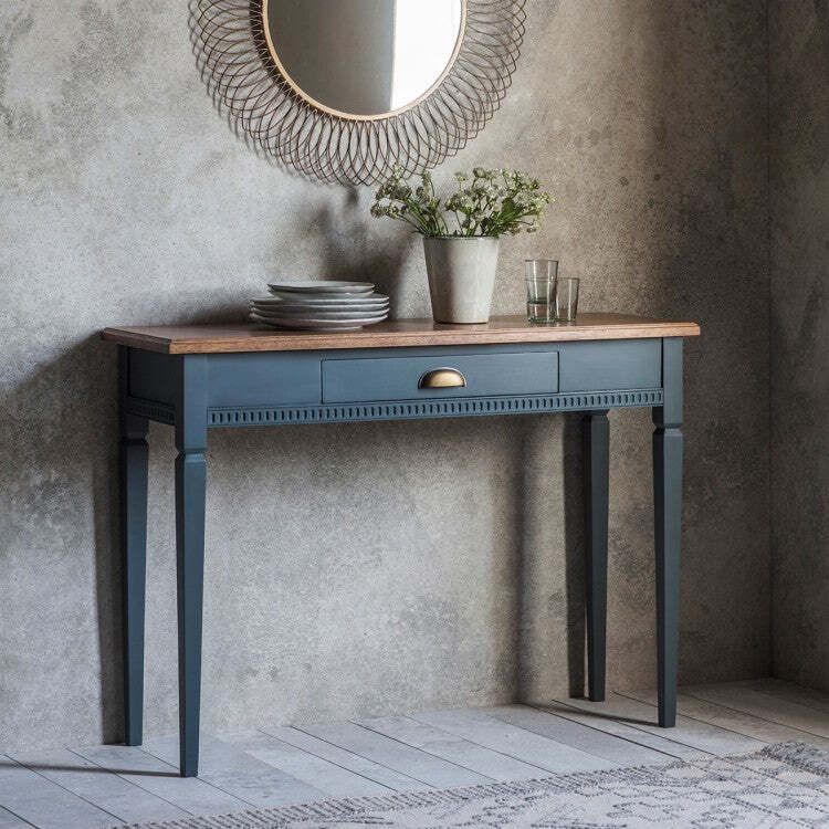Gallery Interiors Bronte 1 Drawer Console Table in Storm Blue - image 1