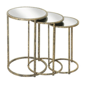 Mindy Brownes Set of 3 Mirror Top Nest of Tables in Antique Gold - thumbnail 1
