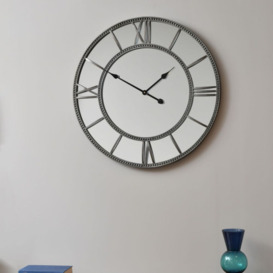 Libra Interiors Framed Beaded Mirrored Round Wall Clock in Grey - thumbnail 2