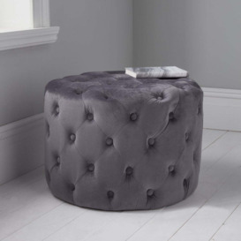 Native Home Grey Tufted Velvet Pouffe - thumbnail 1