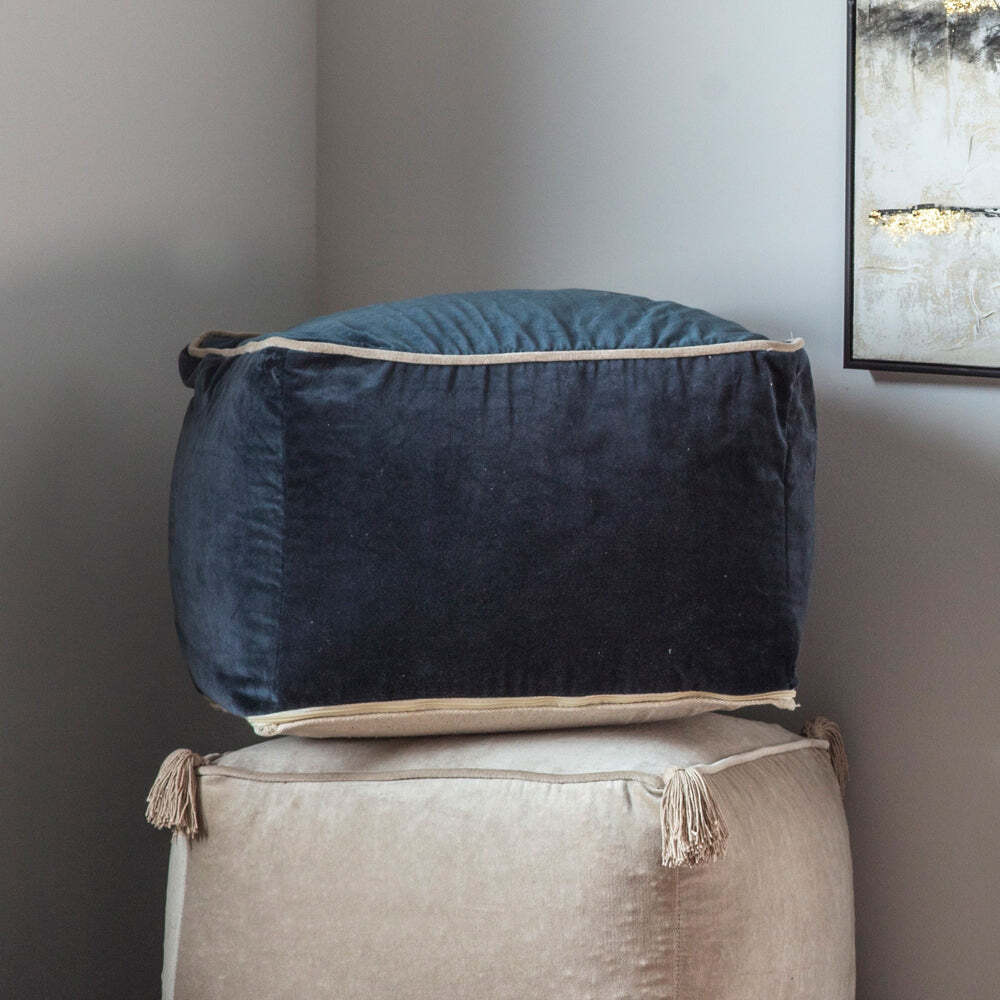 Gallery Interiors Moreno Velvet Pouffe in Navy - Discontinued