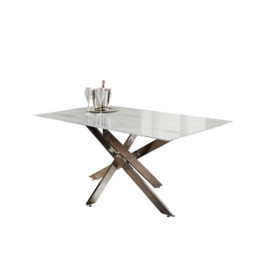Native Home Marble Glass Silver/Rectangle 4 Seater Dining Table / Silver / Twist, Rectangle