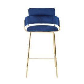 Olivia's Tara Bar Chair in Blue Velvet with Gold Finishes - thumbnail 2