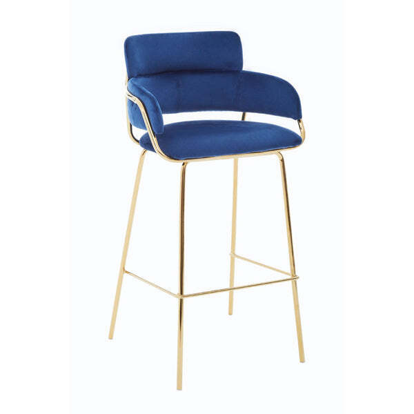 Olivia's Tara Bar Chair Low Back And Armrests Blue Velvet Gold Finish - image 1