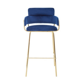 Olivia's Tara Bar Chair Low Back And Armrests Blue Velvet Gold Finish - thumbnail 2